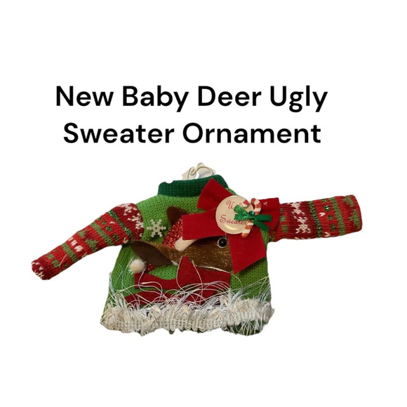 Baby Doe Deer Ugly Sweater Christmas Tree Ornament Clothes Hanger Hook NEW - Picture 2 of 4